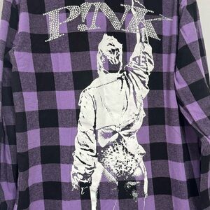 P!NK Trustfall Tour Flannel Shirt Purple Black Rhinestone Authentic Merch 2XL
